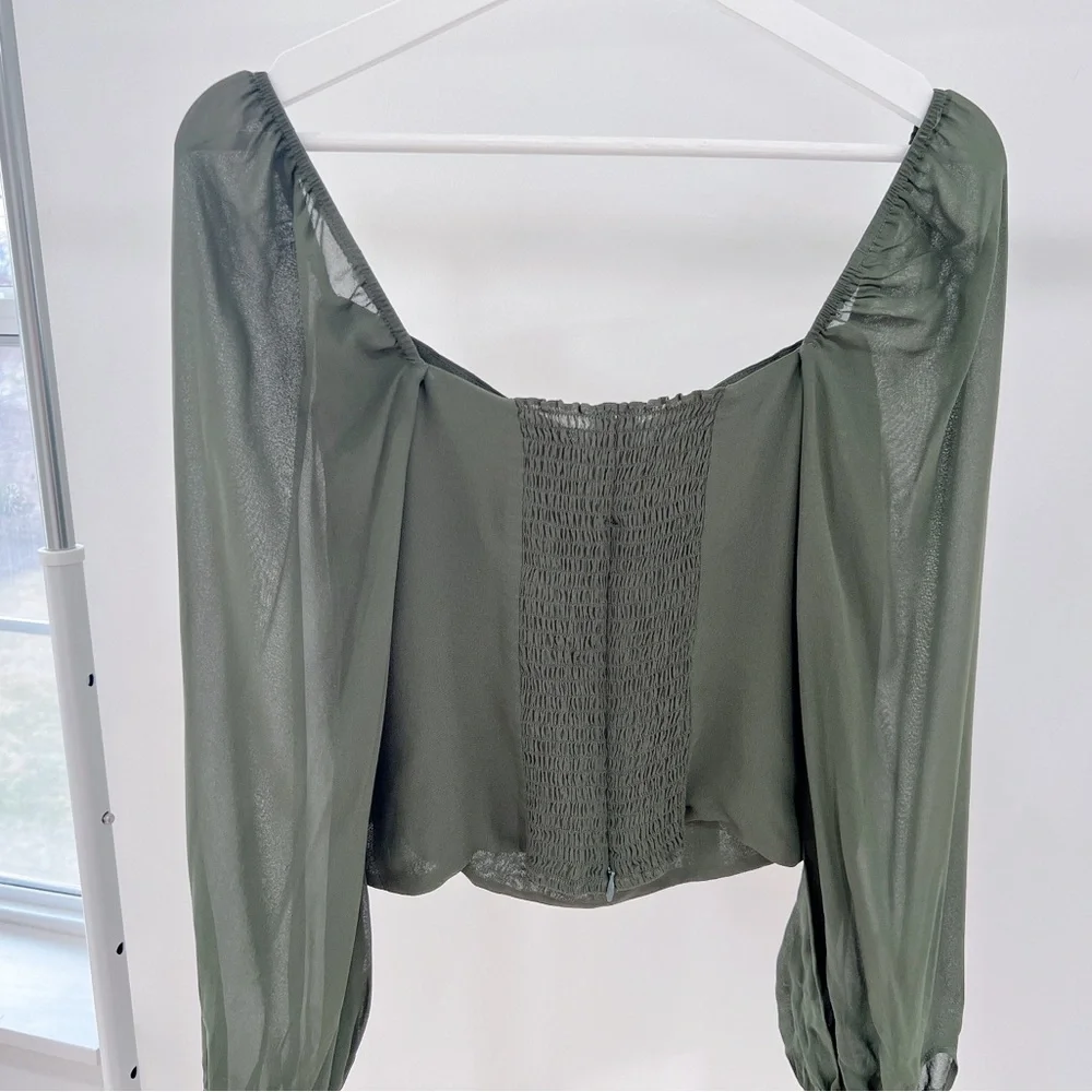Reformation Sawtelle Sweetheart Blouse Green Puff Sleeve Size 4
